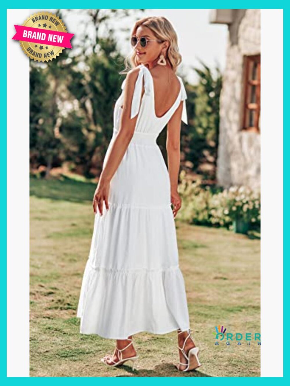 Sleeveless Tiered Maxi Dress Smocked Waist Tie Straps Boho Beach Sundress - Picture 4 of 7